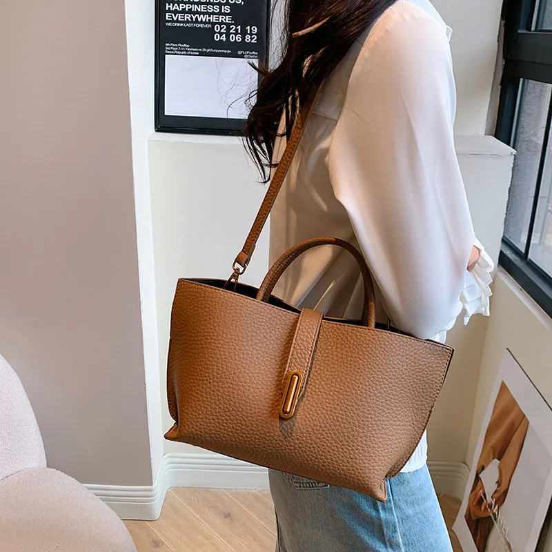 Advanced Texture Big Handbag Women 2024 New Pure Color All-Matching Commuter Tote Fashion Messenger Bag