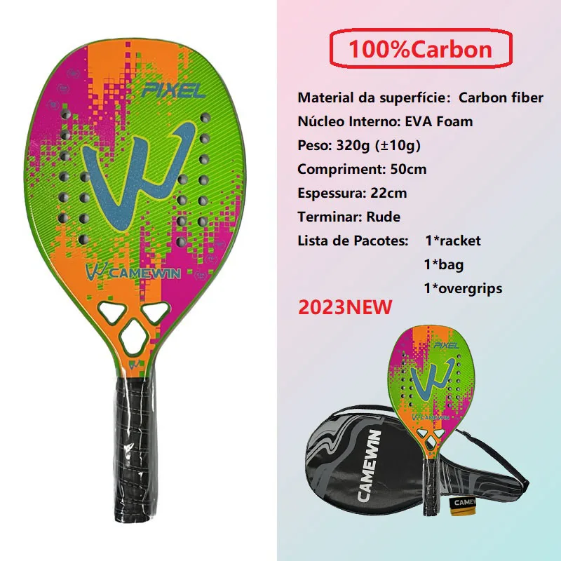 Camewin Full Carbon Fiber Rough Surface Beach Tennis Racket With Cover Bag Send Overglue Gift Presente