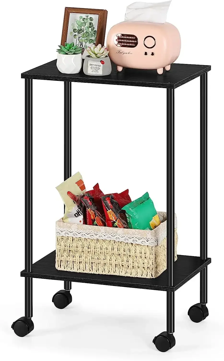 

g 2-Tier Rolling Side End Table, Black