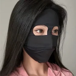 Summer Full - Face UV Protection Breathable Ice Silk Mask, Reusable & Washable (Black)