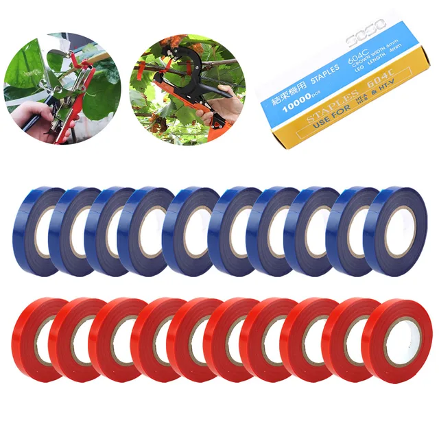  10/20Pcs PVC Plant Branch Tie Tape With 1 Box Staples Garden Package Tool For Garden Banding Machine Vegetable Fruit Tree Tape 10/20Pcs PVC Plant Branch Tie Tape With 1 Box Staples Garden Package Tool For Garden Banding Machine Vegetable Fruit Tree Tape