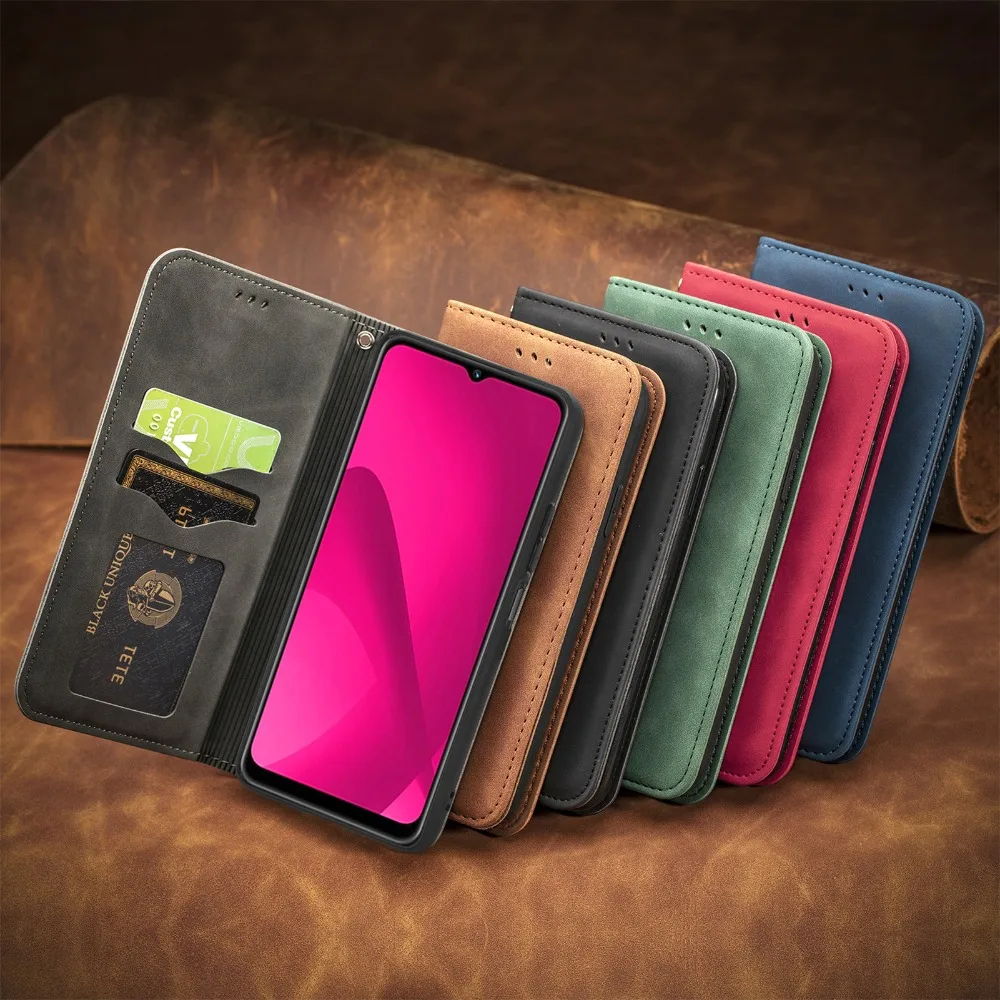 Smooth Leather Wallet Flip Case - 360° Protective Book Cover