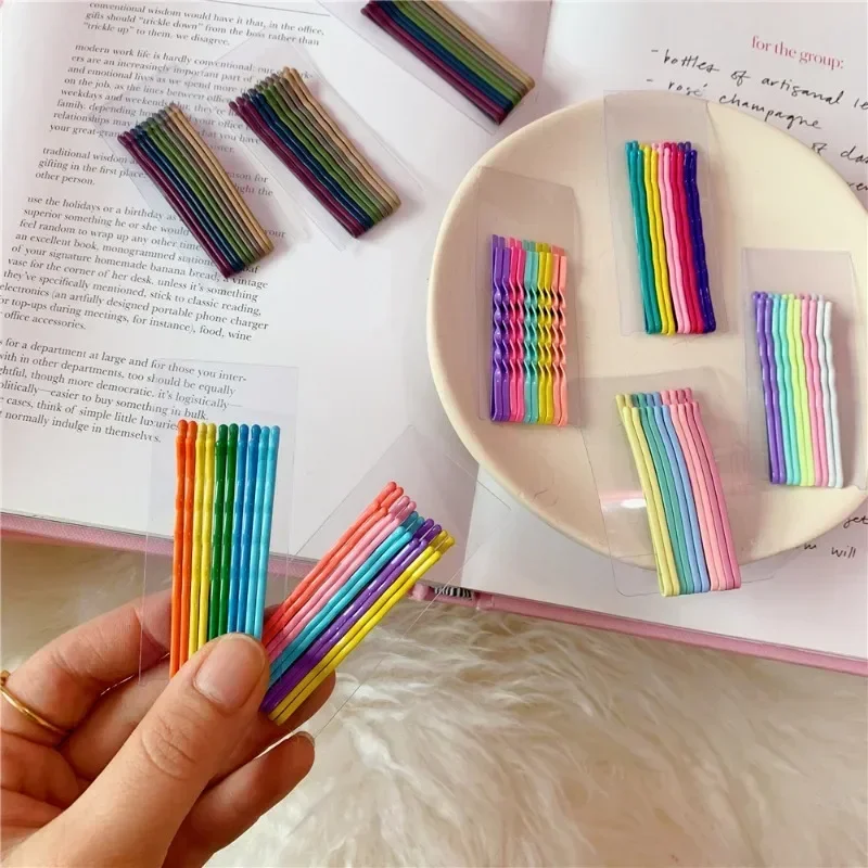 

Korean Hairpins 10pcs/set with 5 Colors Ins Popular Rainbow Ice Cream Candy Color Metal Bangs Clips Hairpin Bobby Pin Barrette