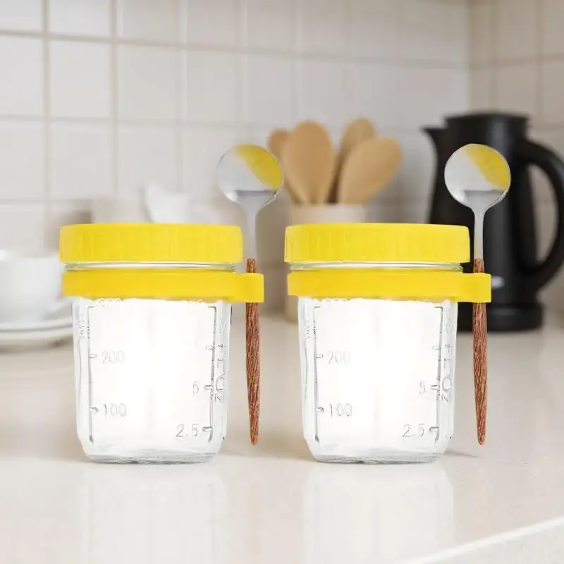 1/2개 350ml 재사용 가능한 오버나이트 오트밀 유리병 스푼 포함 오버나이트 오트밀 용기 오트밀 보관용기 식품 보관용기