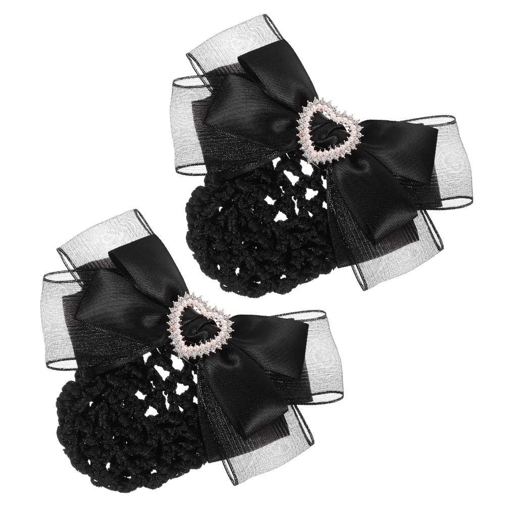 

2pcs Hair Net Hair Clips Elegant Bow Barrettes Bun Cover Hairnets for Women