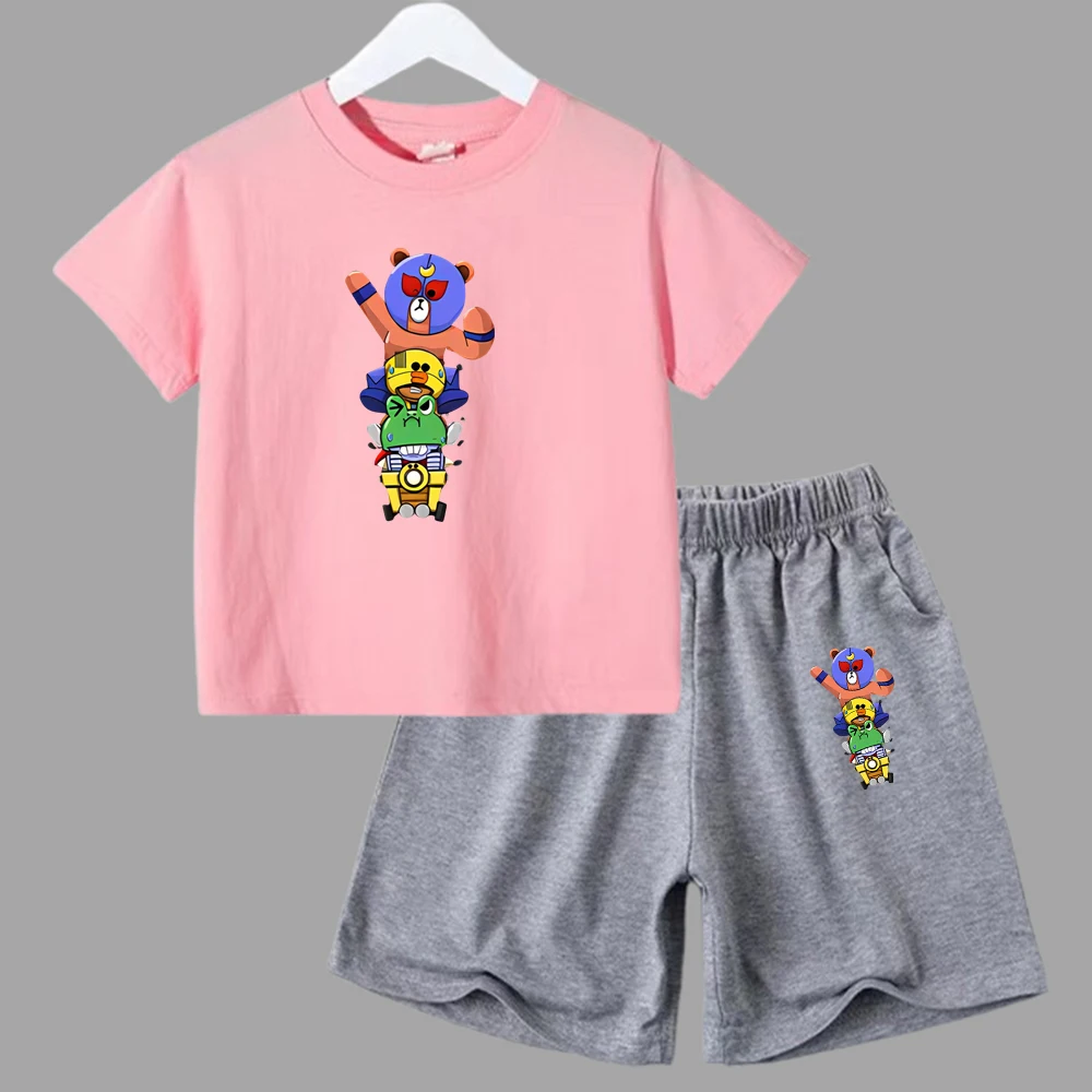 thumbnail image 1 of Conjunto de 2 piezas de camiseta y pantalones cortos de manga corta para niños y adolescentes de verano 2024, divertido juego de lucha, Anime, Cosplay, ropa de algodón para niños y bebés, 1 of 5