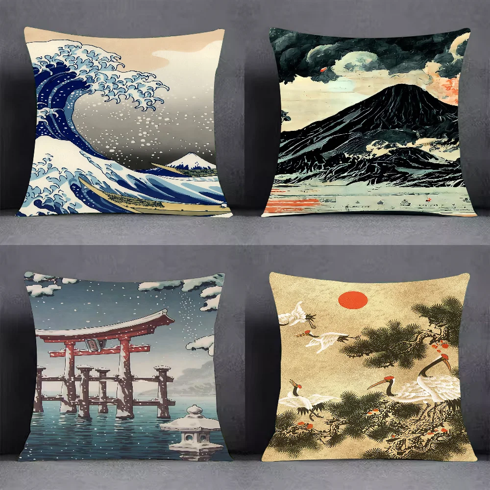 Art Japanese Ukiyo-e Pillow Case Pillow Cover Case Square For Home Use Living Room Sofa Cushion Cover Decoration Throw