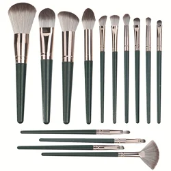 Premium 14 - Piece Makeup Brush Set for Flawless Application and Clear Skin (14PC - Green)