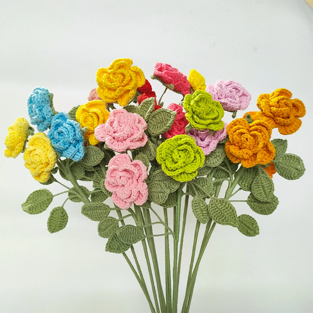 크리 에이 티브 크로 셰 뜨개질 꽃 꽃다발 니트 꽃 손으로 짠 식물 Flores ..