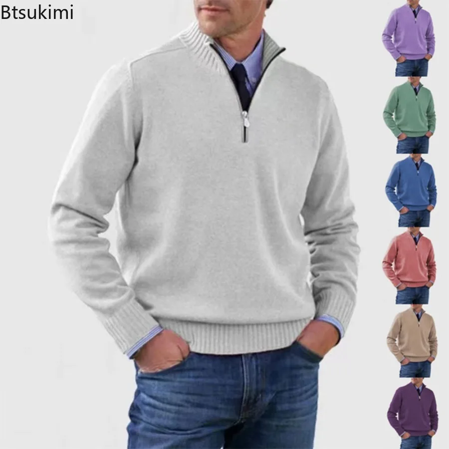 2024 Men's Casual Warm Knitted Sweaters Solid Turtleneck Zipper Knitted Pullovers Tops Long Sleeve Casual Knitwear Men's Jumpers new 2024 men s casual loose hooded pullovers sweater tops knitted print long sleeve jumpers autumn winter dailywear warm sweater