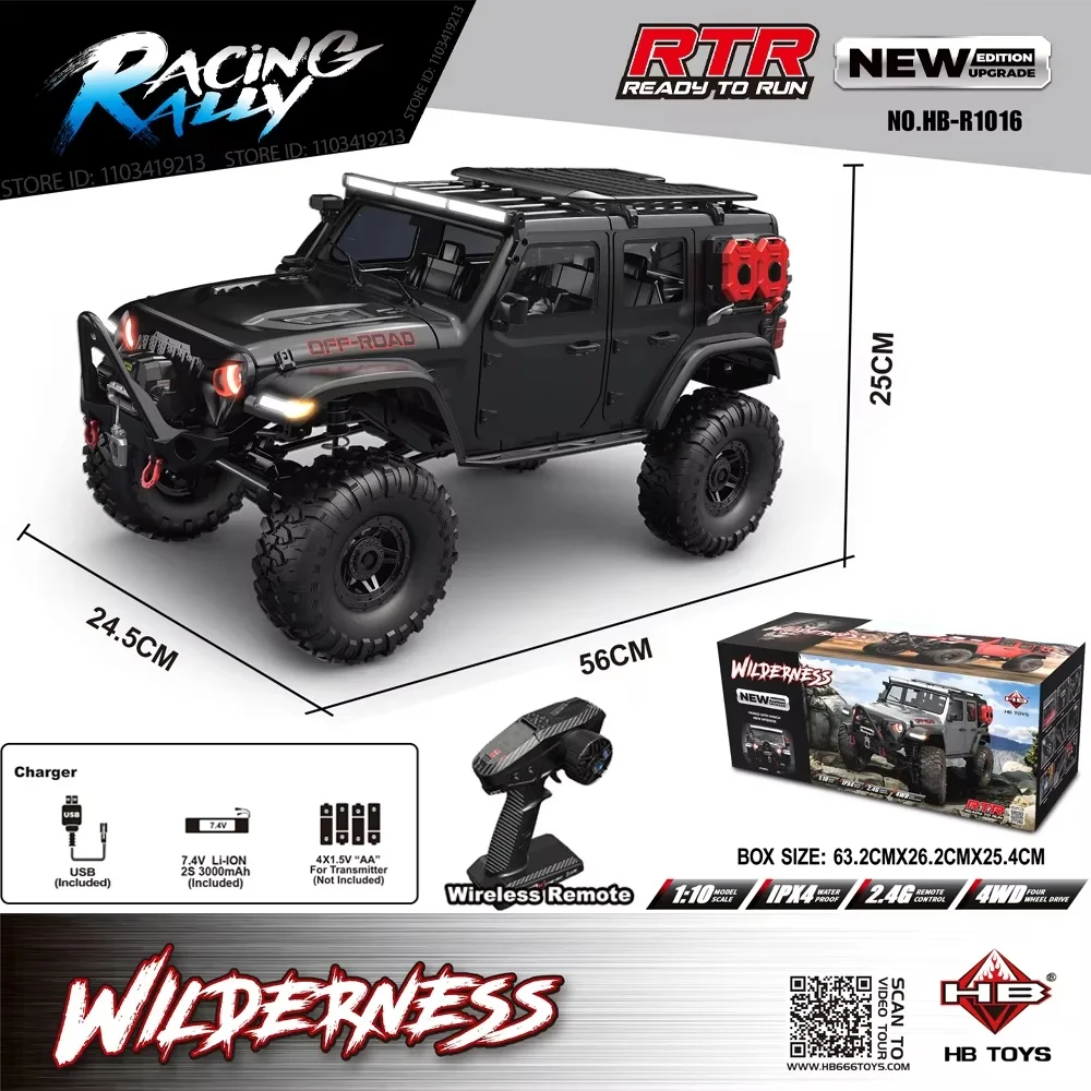 2025 New Upgrade HB-R1011 Jeep Rubicon Recon Rc Car 1:10 Full Scale Model Climbing Car High Speed Off-Road Vehicle 5