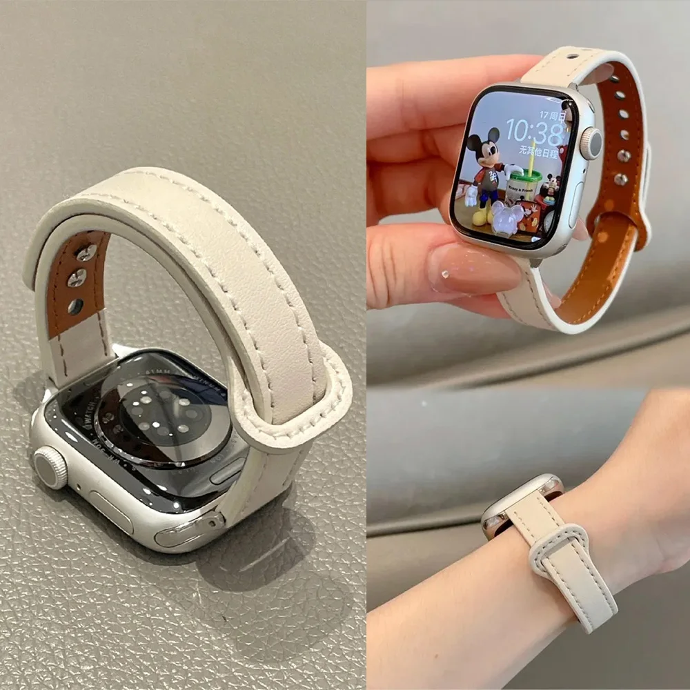 Lederarmband für Apple Watch-Armbänder 11 10 42 mm 40 mm 41 mm 44 mm 45 mm Doppelnägel Armband Armband Gürtel iwatch 9 8 7 se Ultra