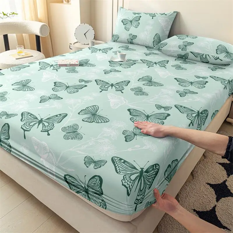 Kuup 1pcs Cartoon Butterfly Fitted Sheet Queen Size Mattress Cover With Elastic Band Bed Sheet Twin Full Size（No Pillowcases） 4