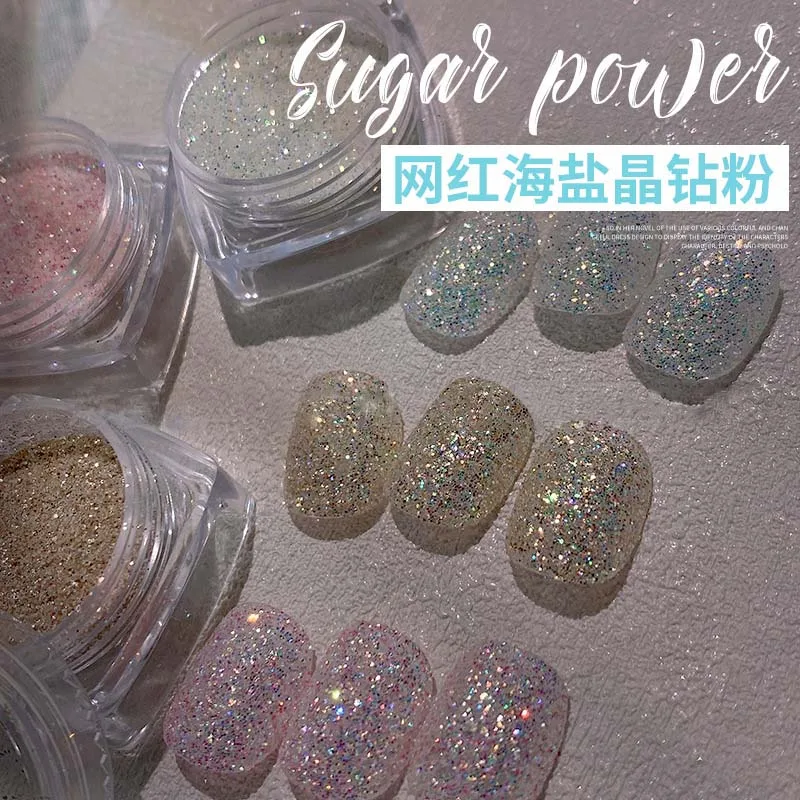 1 Barattolo Aurora Sea Salt Crystal Glitter Nail Powder 12 Colori Iridescente Riflettente Nail Glitter Sparkly Chrome Pigment Sandy Dust