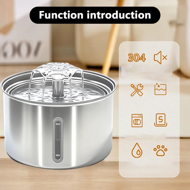Stainless Steel Pet Water Fountain Cat Automatic Water Feeder USB Electric Mute for Cat Dog Filter Fountain Smart Drinking Bowl 6