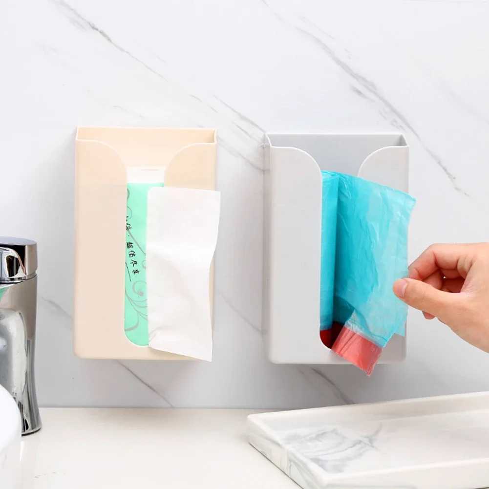 Wall-mounted Tissue Box Napkin Holders Self-adhesive Paper Towel Case Punch Free Removable Paper Box Space-saving Waterproof 2