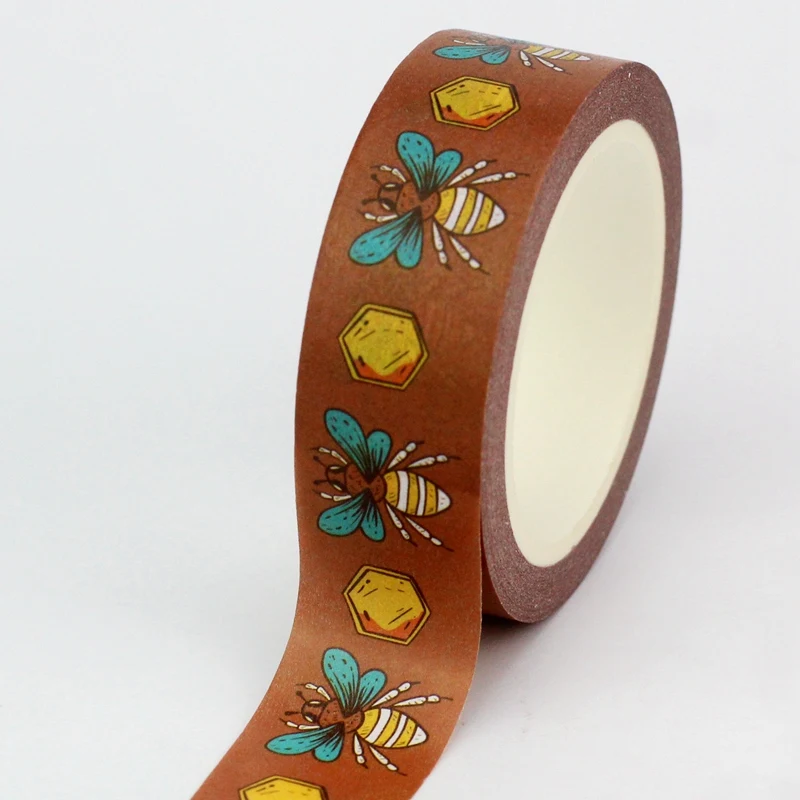 2024 NEW 1PC 10M Decor Bee honeybee on Brown background Washi Tape for Scrapbooking Journaling Masking Tape Cute Stationery 3