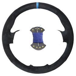 Premium Non - Slip Suede Leather Car Steering Wheel Cover (Blue thread)