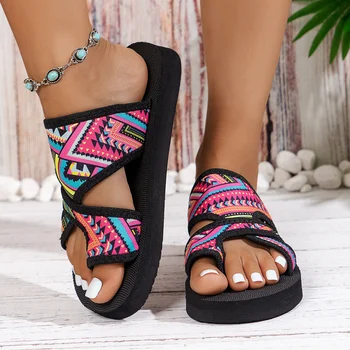 Summer Women Slippers Fashion Platform Sandals Open Toe Slip on Colorful Beach Shoes Ethnic Lightweight Slippers Slides Women 1