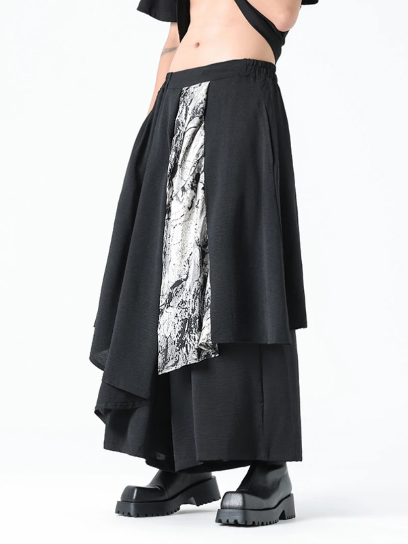 Men Hanfu Pants Korean Style Trousers Men Pantalons Design Casual Streetwear Male Fake Two-Piece Wide Leg Long Pants Man Skirt Pants