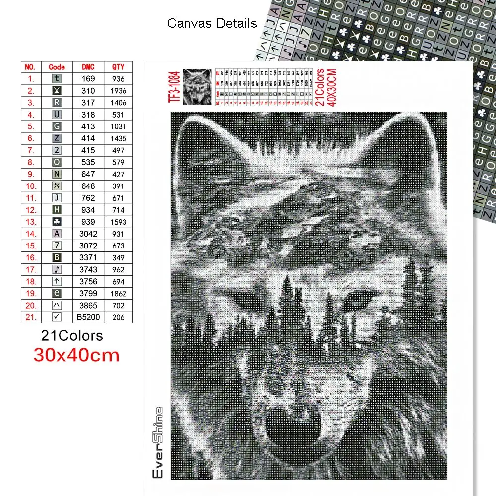 Diamond Painting Evershine Diamond Embroidery Wolf Black White Diamond Painting Home Decor
