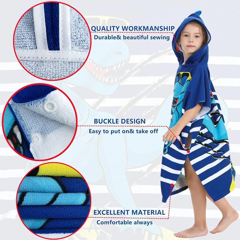New Childrens Bath Towel Cartoon Print Cape Hooded Beach Bathrobe Soft Breathable Absorbent Quickdrying Bath Towel Robe 4