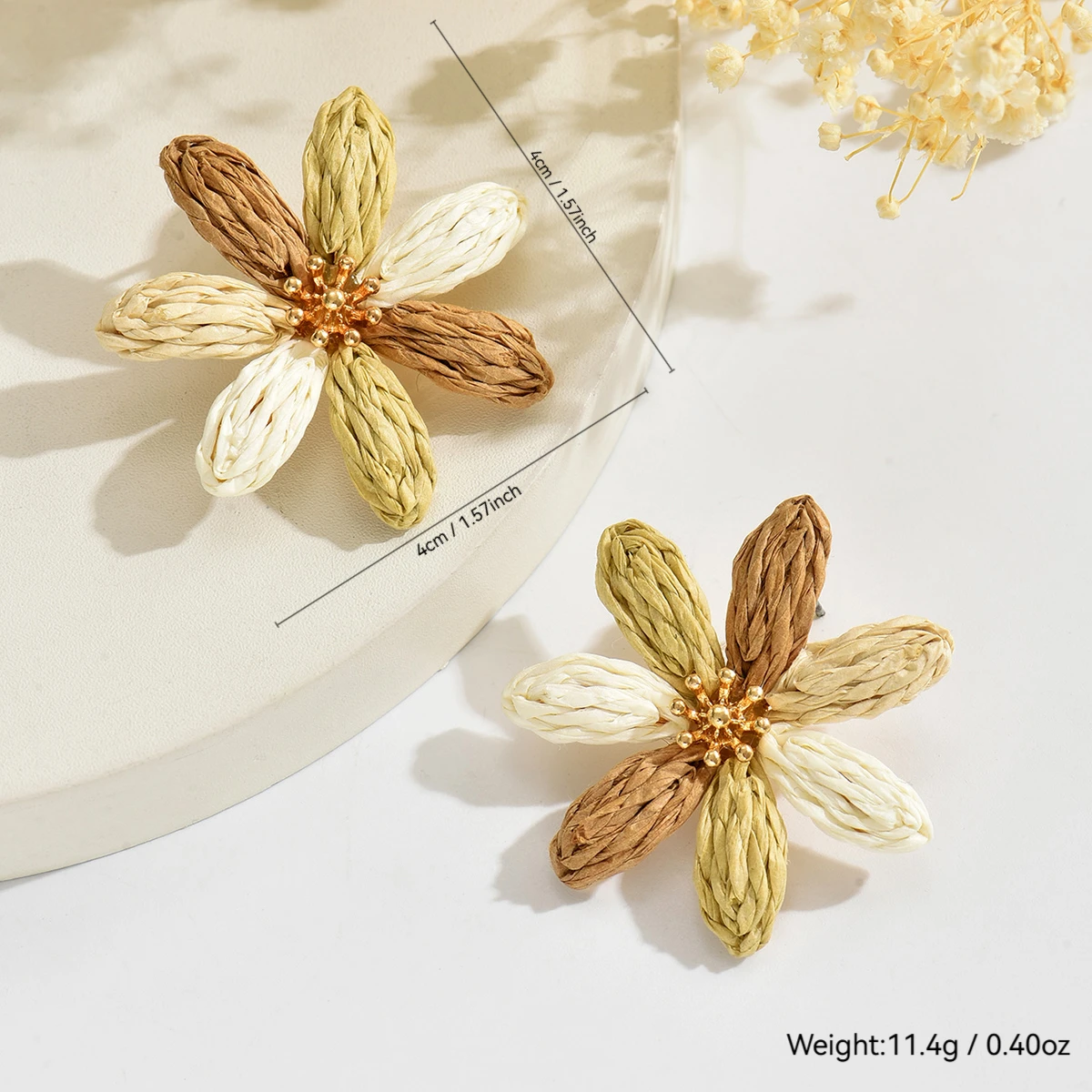 Boho Style Delicate Colorful Flower Raffia Stud Earrings for Women Elegant Handmade Rattan Knit Earrings Summer Party Jewelry
