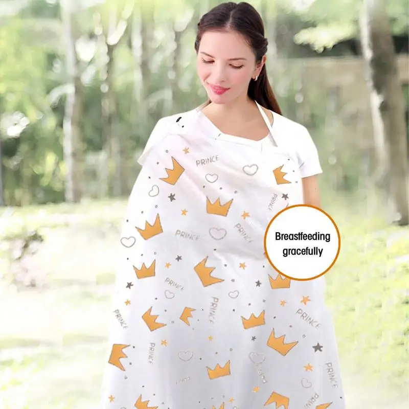 

Breastfeeding Cover Breathable Cotton Nursing Cloth Crown Print Outing Breastfeeding Towel Feeding Cover Cape Nursing Apron