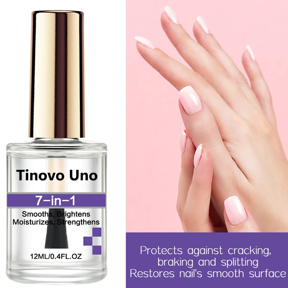 Tinovo Uno 7 IN 1 Nail Hardener Clear Normal Nail Strengthener for Damaged Thin Nails 12ML Fast Dr Super Shine Lacquer Finish