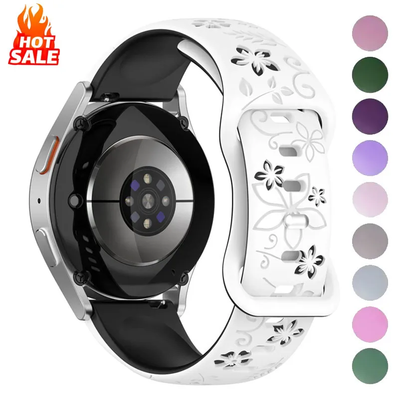 Dual-Tone Floral Engraved Silicone Watch Strap - Elegant Flower Design, Available in 18/20/22mm