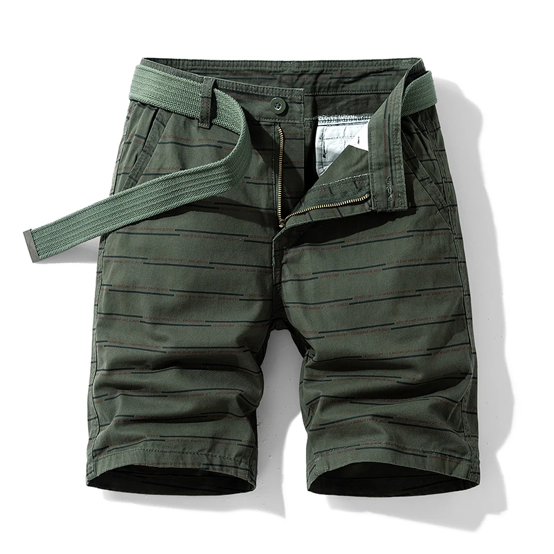 Summer Beach Shorts Men's Cotton Fashion Striped Printed Pants Loose Straight Casual All-Matching Work Clothes Shorts