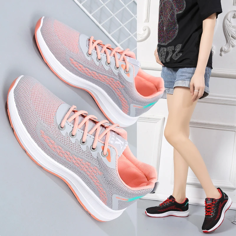 

Women Spring Autumn Flat Shoe Thick Bottom Ladies Knitted Sneakers Female Elastic Band Casual Women's Outdoor Running Shoes