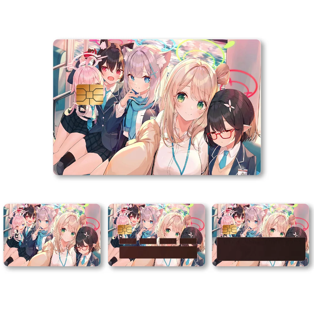 1PC Game Anime Blue Archive Stickers 4pcs PVC Card Skin Stickers for Bank Card Bus Metro Case Decorate Gift