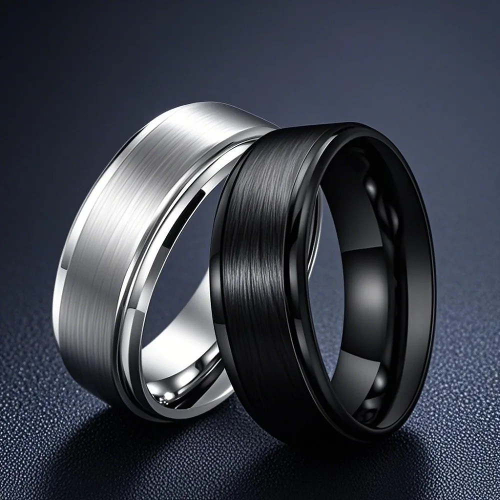 خواتم من الفولاذ المقاوم للصدأ للرجال والنساء 8 مم خواتم زفاف ذات سطح غير لامع وحافة مصقولة للرجال