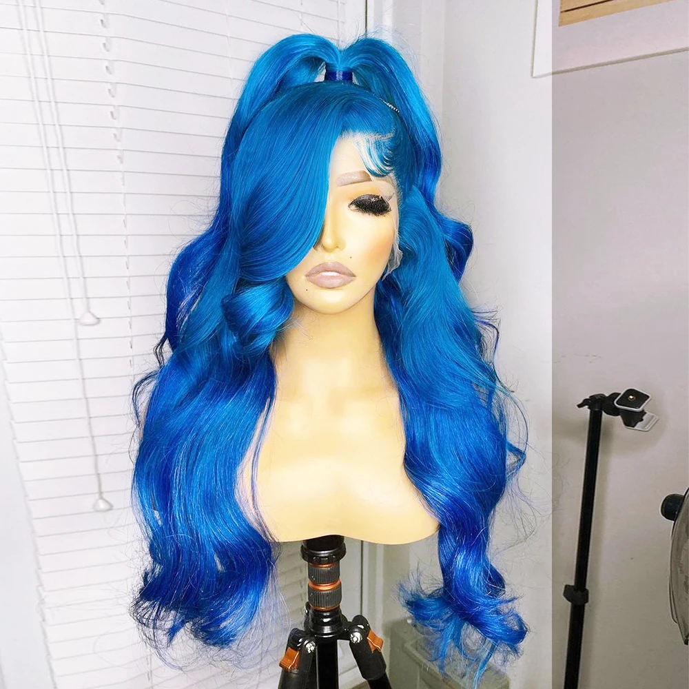 13x4 13x6 Transparent Lace Frontal Body Wave Human Hair Wig Blue Color Brazilian Remy Lace Front Human Hair Wigs for Women 250%