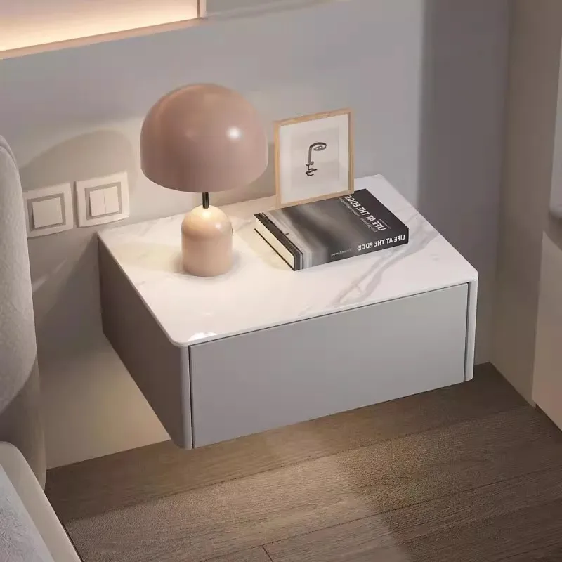 Modern Style Creative Floating Nightstand 1 Drawer Bedside Table with Sintered Stone Top