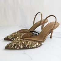 Brand High Heeled Formal Party Shoes for Lady Luxury Sequin Pearl Stiletto Elengat Mesh Slingbacks 2026 Women Modern Sandals
