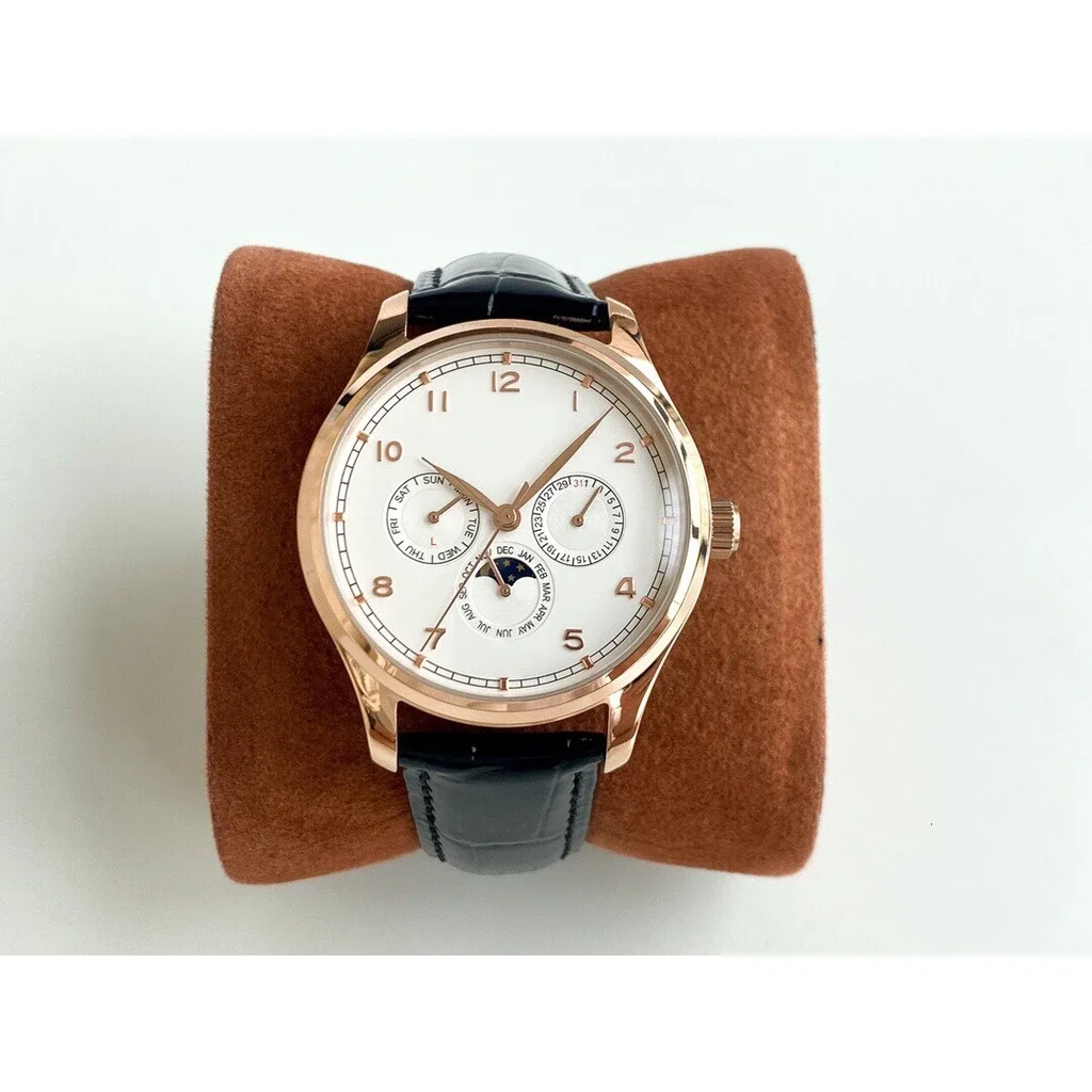 

Luxury New Mens Automatic Mechanical Watch Rose Gold Blue White Dial Leather Strap Sport Watches
