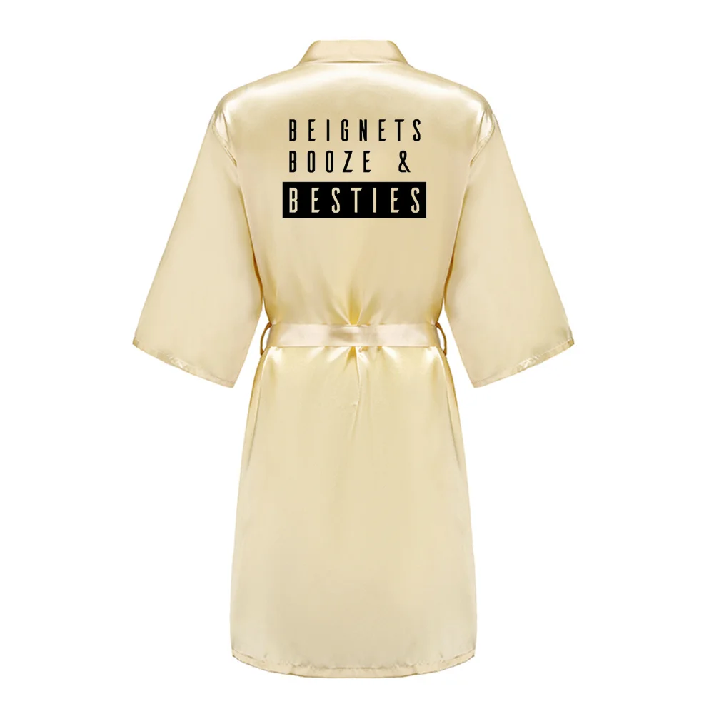 BESTIES Women Wedding Satin Dressing Gown Personalized Bathobe Bridal Party Robes Bridesmaid Robes gift Team Bride