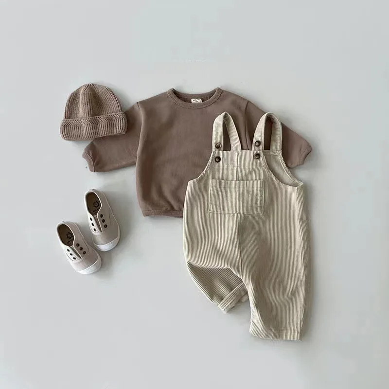 New Spring Toddler Baby Boys Girls Solid Corduroy Suspander Romper Soft Kids Basic Playsuit Jumpsuit Clothing 6