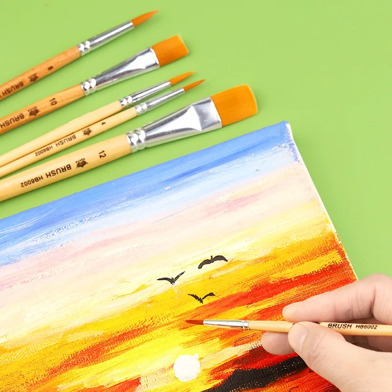 6Pcs 파인 라인 드로잉 펜 세트 나일론 헤어 페인트 브러쉬 오일 수채화 구아슈 아크릴 페인팅을위한 플랫 헤드 아트 브러쉬