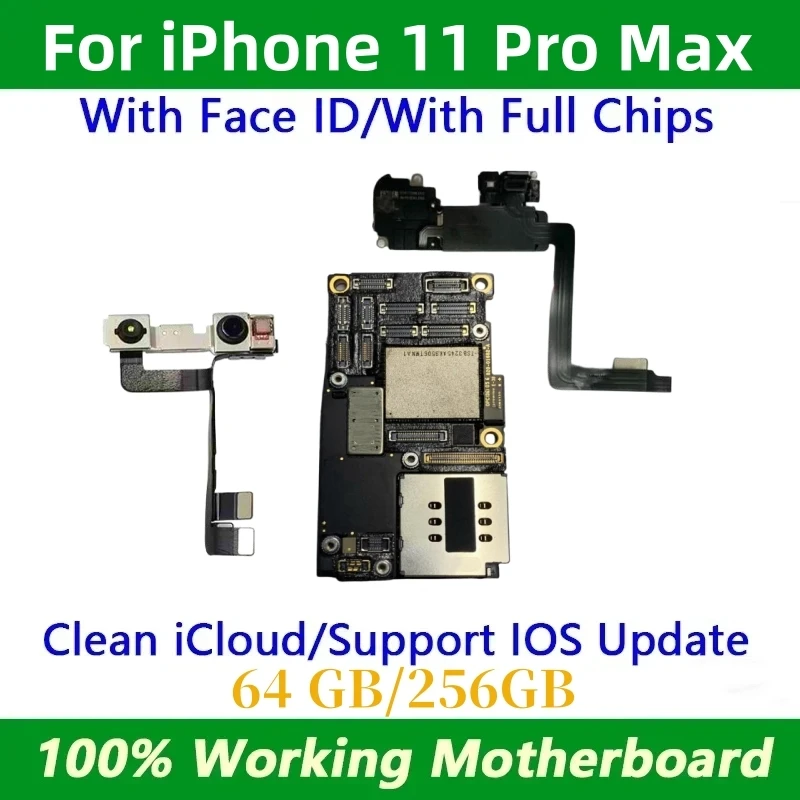 100% 잠금 해제된 메인보드, iCloud가 깨끗하게 삭제된 iPhone 11 Pro Max용, Face ID 작동하는 메인보드, iOS 업데이트 지원, 로직 보드 플레이트