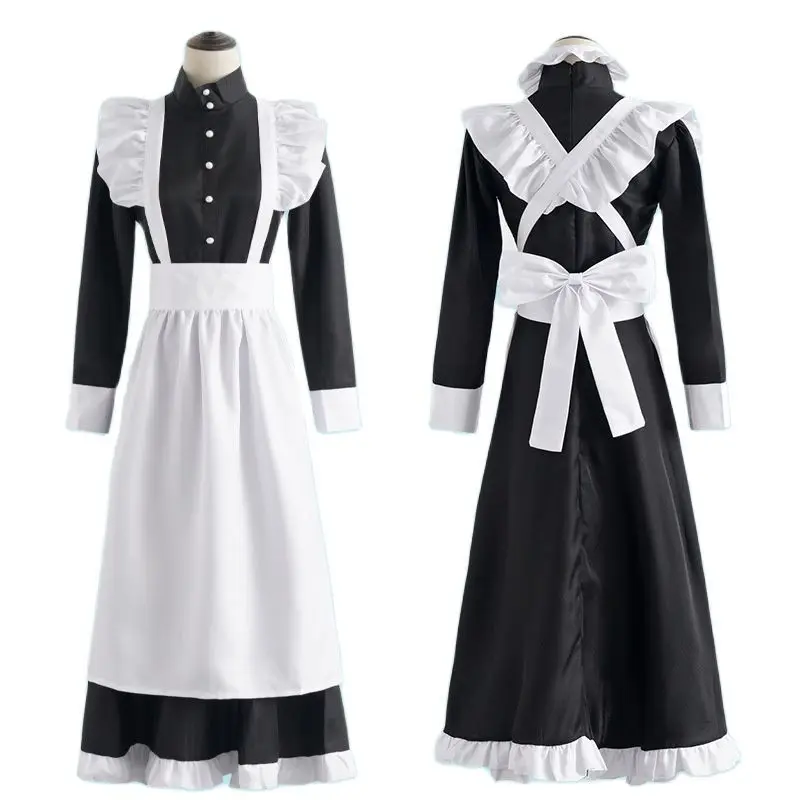 

Black White Maid British Vintage Style Dress Halloween Party Men Women Cosplay Clothes Cute Kawaii Gothic Lolita Costume