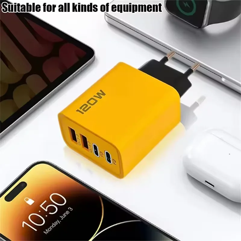 120W Fast Charging 4 Ports Phone Charger QC3.0 USB Type C Chargers Dual PD USB EU/US Plug Wall Adapter For iPhone Samsung 2026 6