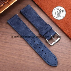 Classic Suede Leather Quick Release Watchband with Cowhide Stitching - Universal Sport Bracelet - 18mm (DarkBlue - Silver)