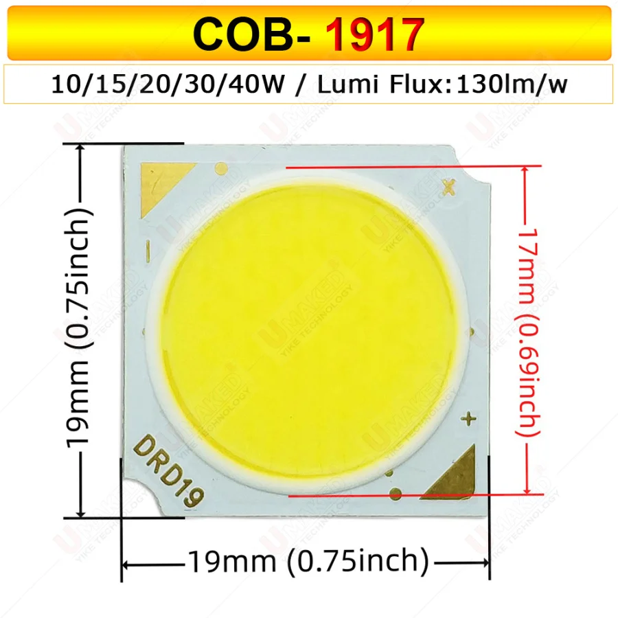 3- 80W 1313 1919 2828 High Lumen Chip 120-130lm Indoor Light LED COB 80Ra 90Ra+ for DIY Lamp Repairing