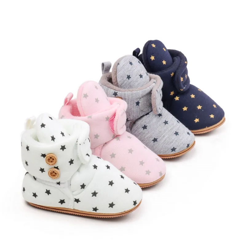 RUEWEY 0 to 18 Months Newborn Baby Boy Girl Winter Boots Star Print Warm Cute Flats Casual Walking Shoes for Toddler Infant 1