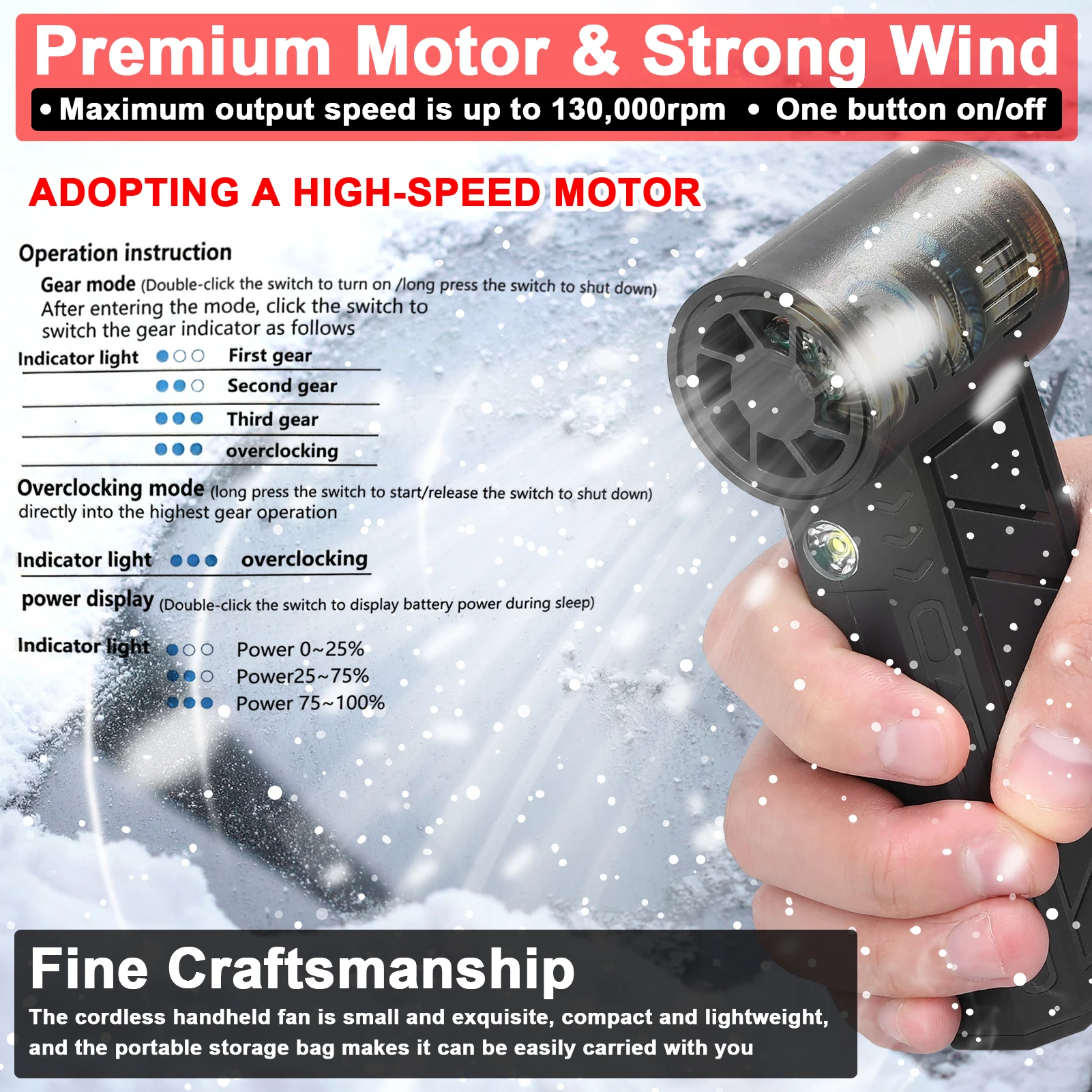 KKMOON 130000RPM Turbofan High Power Jet Fan 4-Speed Regulation Violent Fan Multifunctional Washer Cleaning Tool Dust Blower 2