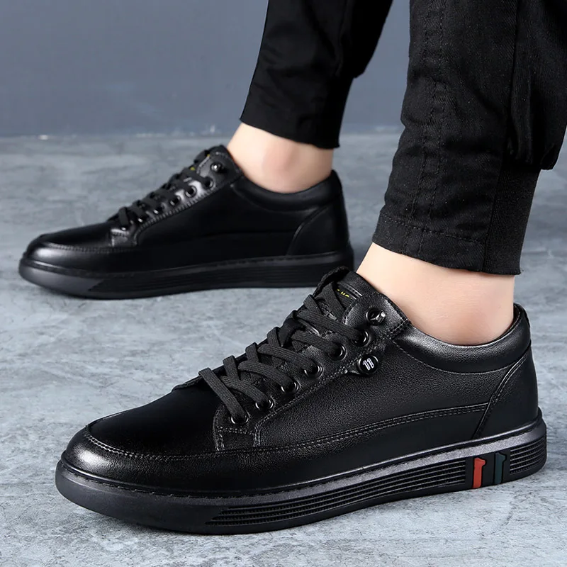 Genuine Leather Shoes Men Footwear Soft Leather Mens Casual Flat Black Brown