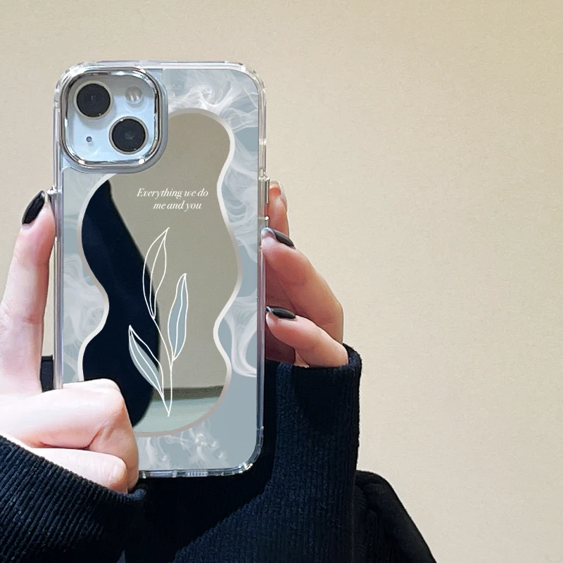 Floral Design Shockproof Makeup Mirror Phone Case - Soft TPU Silicone Cover